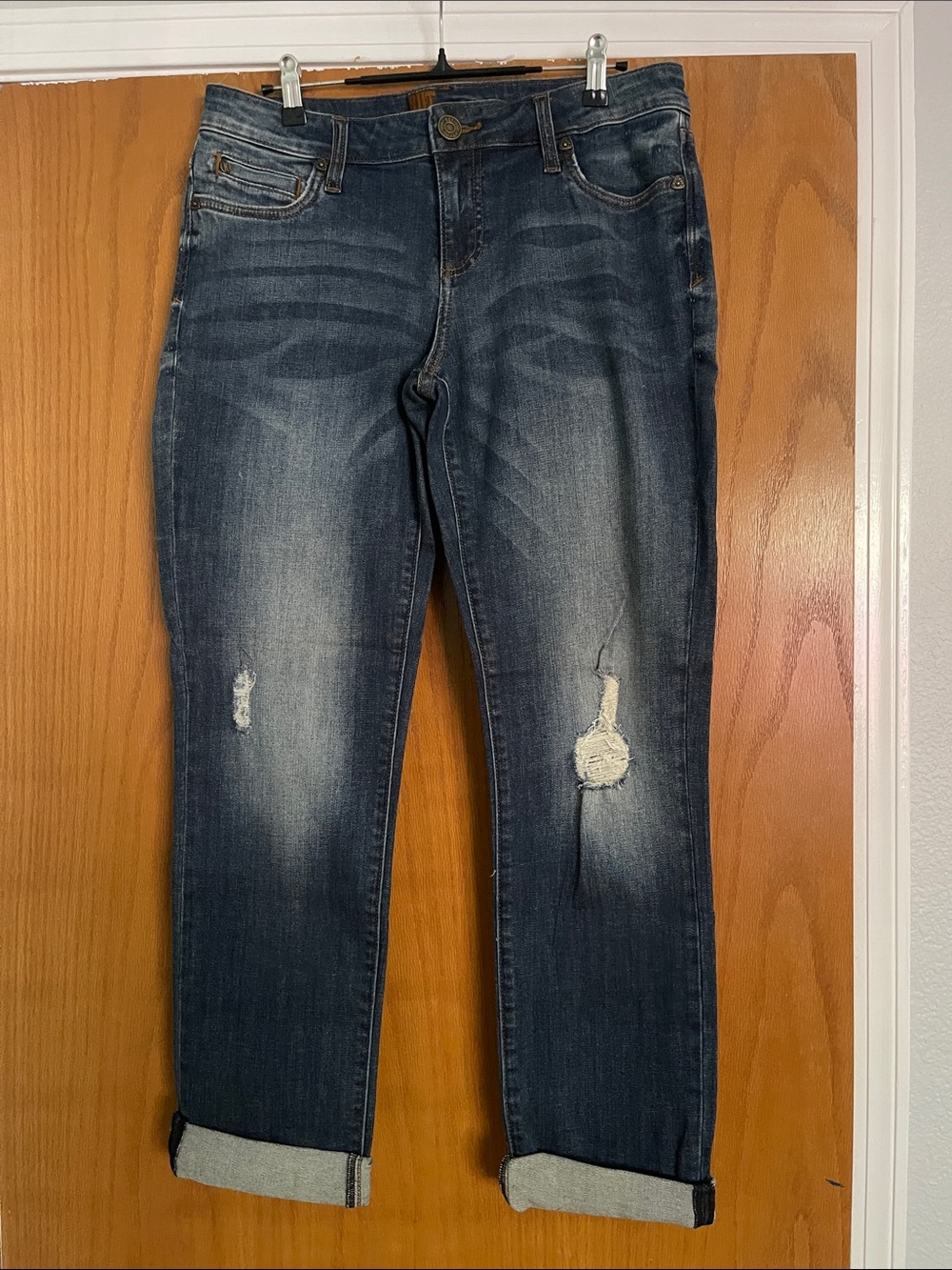 Kut from the Kloth Boyfriend Jeans in Dark Blue Distress